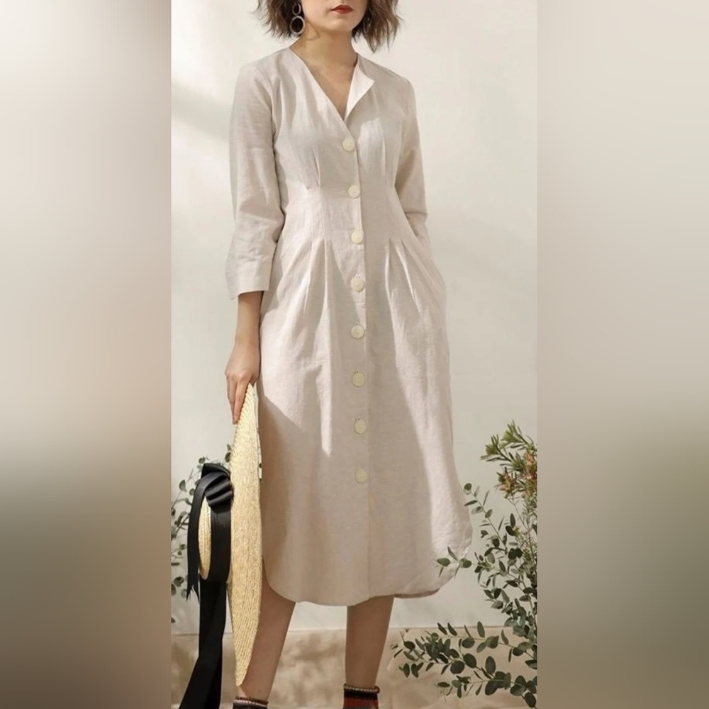 1950s 100% Linen Ivory White Dress VIETNAM